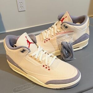 Jordan Men’s Mid-Top Sneakers in Cream, Light Gray & Red